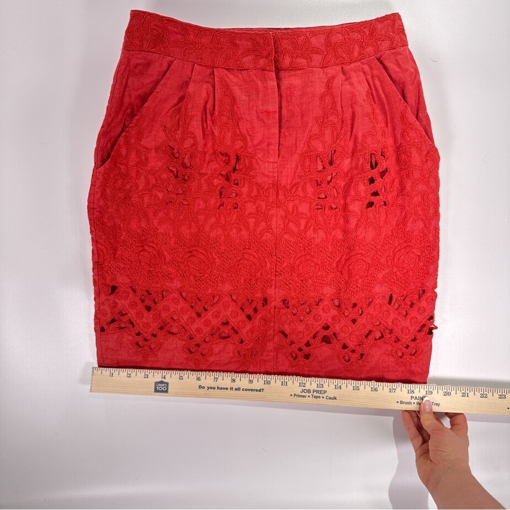 Baraschi Women’s Linen Embroidered Mini Skirt Red Size 2 - Picture 9 of 10